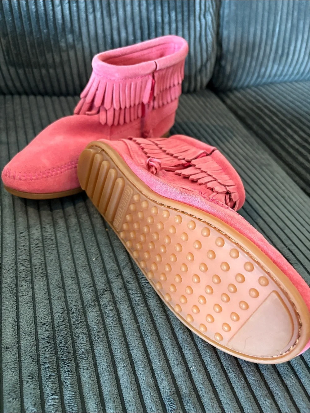 Pink Suede Fringe Ankle Boots